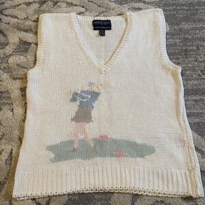 Vtg Herman Geist Hand Embroidered‎ Golf Theme Women's Sweater Vest Size Medium